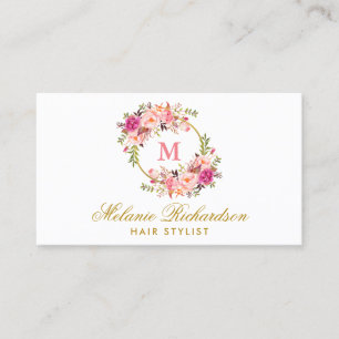Rosa Blumengoldhaar-Stylist-Verabredungs-Karte M Terminkarte