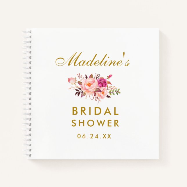 Rosa Blumengoldplakette - Brautparty Notizbuch (Vorderseite)