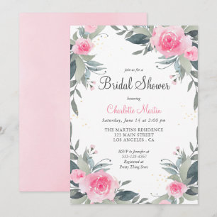 Rosa Blumengrün Bridal Dusche Einladung