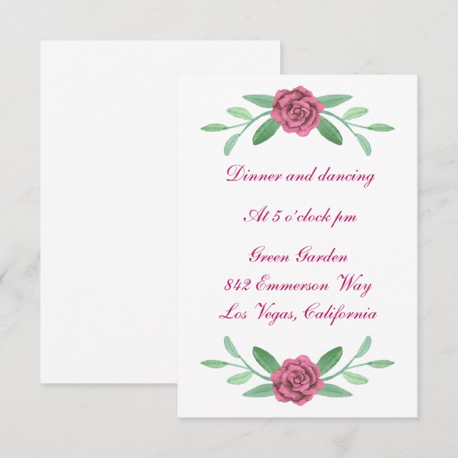 Rosa Blumengrün Foliage Hochzeitsempfehlung Einladung (Vorne/Hinten)