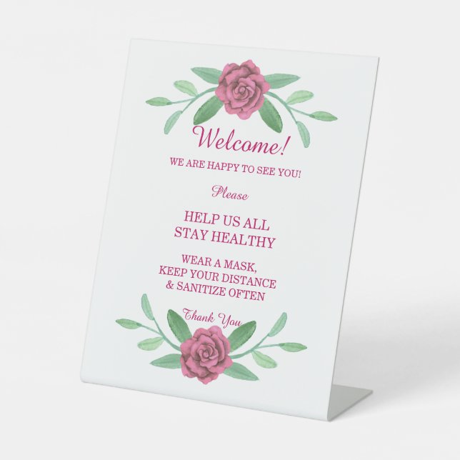 Rosa Blumengrün Foliage Hochzeitshöhe Pedestal Sch Sockelschild (Vorderseite)