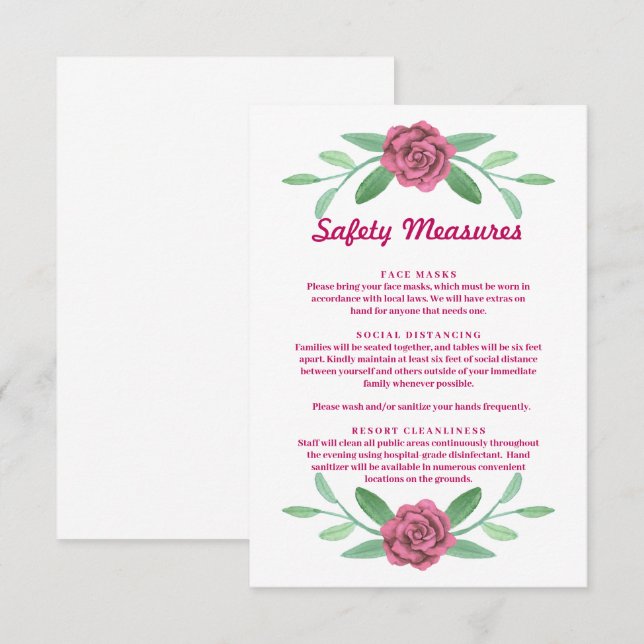 Rosa Blumengrün Foliage Safety Enclosure Card Begleitkarte (Vorne/Hinten)