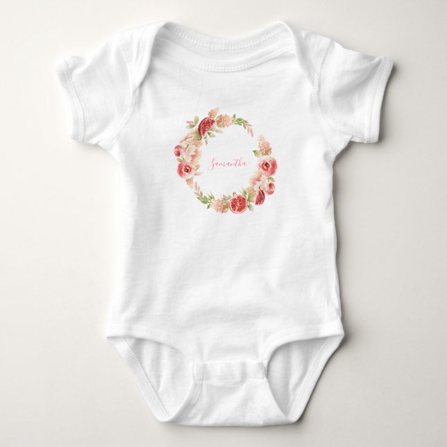 Rosa Blumengrün Girl Babydusche Baby Strampler (Vorderseite)
