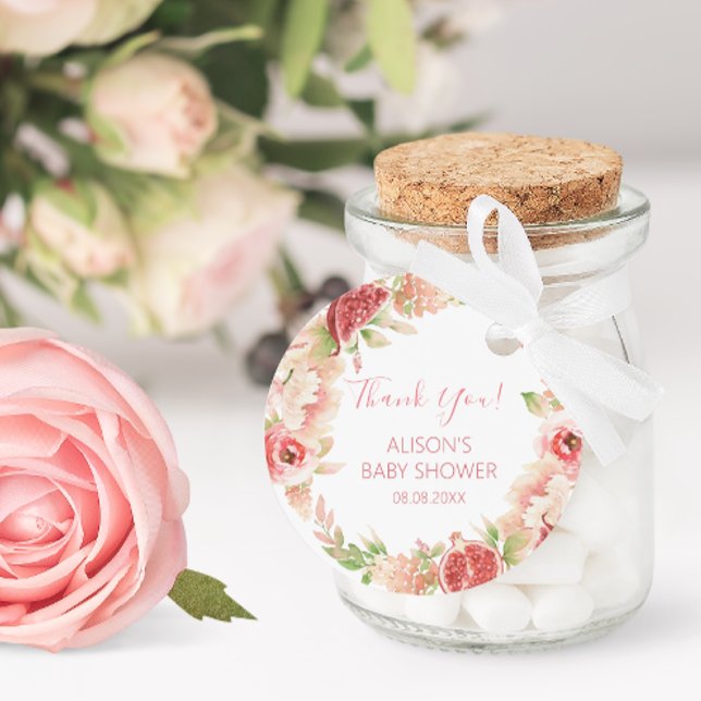 Rosa Blumengrün Girl Babydusche Runder Aufkleber (Von Creator hochgeladen)