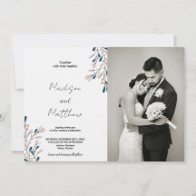 Rosa Blumengrün Hochzeitseinladungen mit Foto