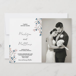 Rosa Blumengrün Hochzeitseinladungen mit Foto Einladung