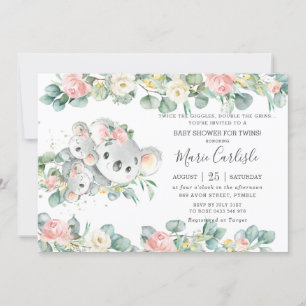 Rosa Blumengrün Koala Baby Dusche Twin Girls Einladung