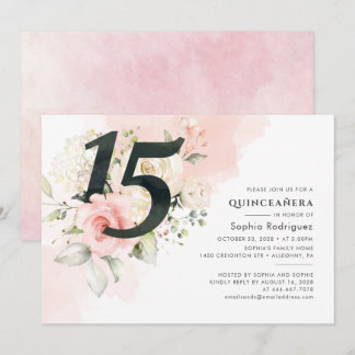 Rosa Blumengrün Quinceanera 15. Geburtstag Einladung