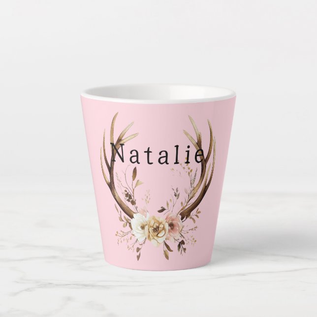 Rosa Blumenhändler Personalisiert Milchtasse (Vorderseite)