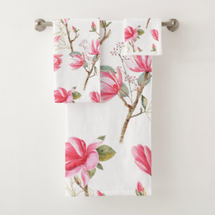 Rosa BlumenhandtuchSet, Hübsche rosa Blume Badhandtuch Set