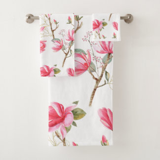 Rosa BlumenhandtuchSet, Hübsche rosa Blume Badhandtuch Set
