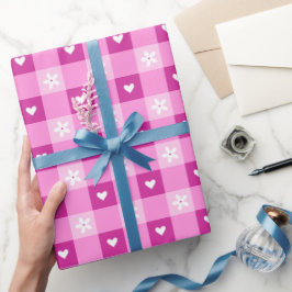 Rosa Blumenherzen Geschenkpapier