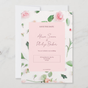 Rosa Blumenhochzeit Einladung