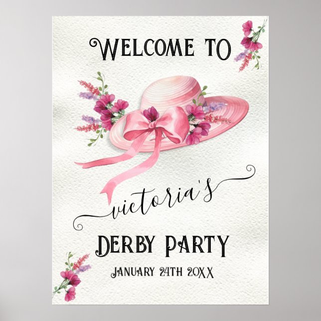 Rosa Blumenhut Derby Brautparty Begrüßungsuntersch Poster (Vorne)