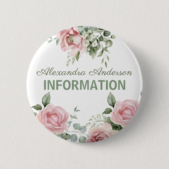 Rosa Blumeninformation  Button (Vorderseite)
