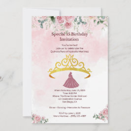 Rosa Blumenkarte Quinceañera Einladung Flachkarte