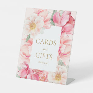 Rosa Blumenkarten und Geschenke Sockelschild
