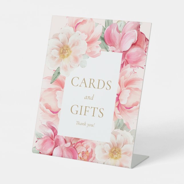 Rosa Blumenkarten und Geschenke Sockelschild (Vorderseite)