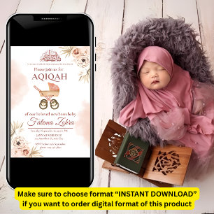 Rosa Blumenkinderwagen Baby Mädchen Muslim Aqiqah Einladung
