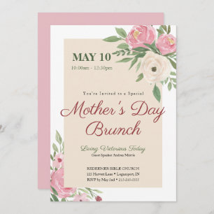 Rosa Blumenkirche Muttertag Brunch Einladung