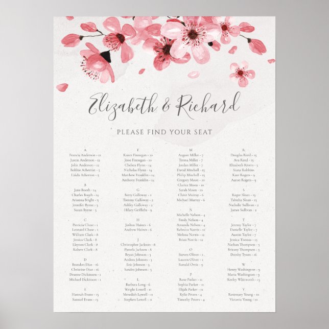 Rosa Blumenkirschenblüte Hochzeitstabelle Poster (Vorne)
