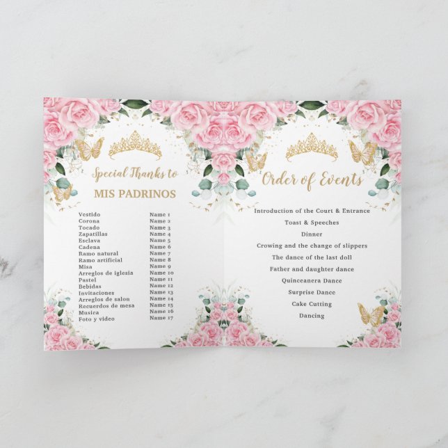 Rosa Blumenkleid Gold Quinceñera Orden der Veranst Programm (Innenseite)