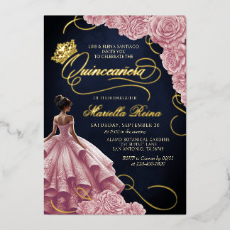 Rosa Blumenkleid Quinceañera Folieneinladung