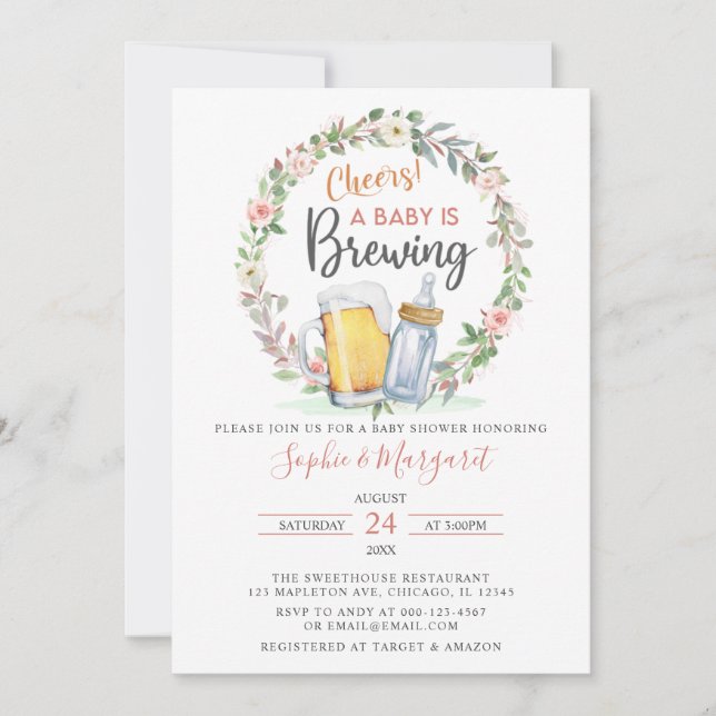 Rosa Blumenkohl ein Baby wird Babydusche zubereite Einladung (Vorderseite)