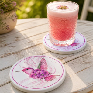 Rosa Blumenkolibri-Sandstein-Getränkeuntersetzer Getränkeuntersetzer