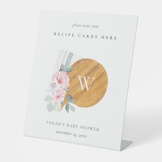 Rosa Blumenkoppel-Pappe Rezeptkarte Babydusche Sockelschild (Vorderseite)