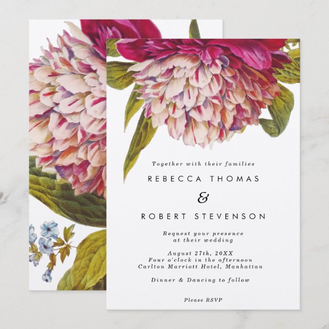 Rosa Blumenkraft Vintag Boho Hochzeitseinladung Einladung (Vorne/Hinten)