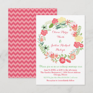 Rosa BlumenKranz - Einladung der Hochzeits-3x5