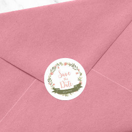 Rosa Blumenkranz Save the Date Runder Aufkleber