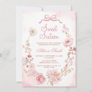 Rosa Blumenkranz-Schleife Mädchen Sweet Sixteen Einladung