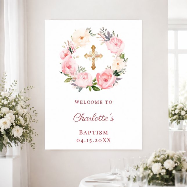 Rosa Blumenkranz Taufe Willkommen Poster (Von Creator hochgeladen)