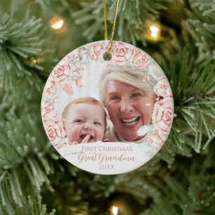Rosa Blumenkranz Urgroßmutter erstes Weihnachten Keramik Ornament