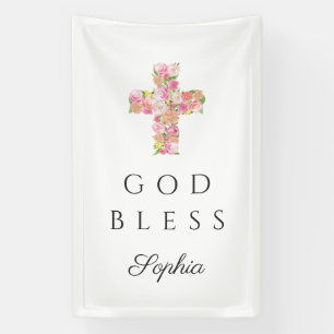 Rosa Blumenkreuz Religiöser Gott segne Banner
