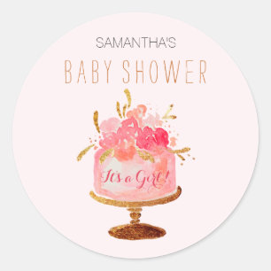 Rosa Blumenkuchen It's a Girl Baby Shower Aufklebe Runder Aufkleber