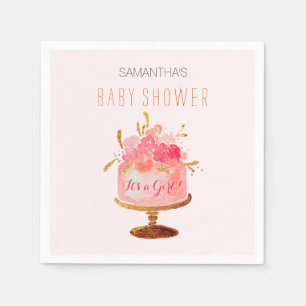 Rosa Blumenkuchen It's a Girl Baby Shower Serviett Serviette