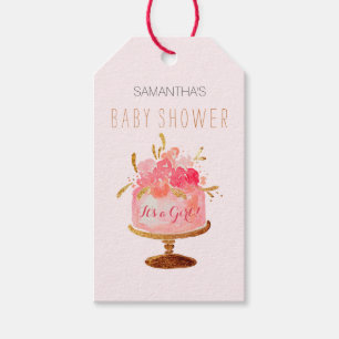 Rosa Blumenkuchen mit den Spendern der Girl-Baby-D Geschenkanhänger