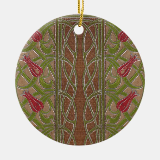 Rosa Blumenkunst nouveau Bucheinbandverzierung Keramikornament (Vorne)