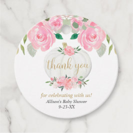 Rosa Blumenkürbis, goldene Babydusche Geschenkanhänger