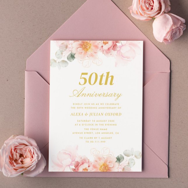Rosa Blumenladen 50. Hochzeitstag Einladung (Von Creator hochgeladen)