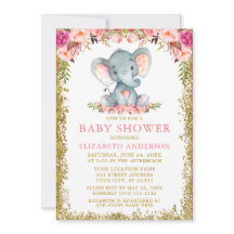 Rosa Blumenlephant Baby Dusche Gold Glitzer
