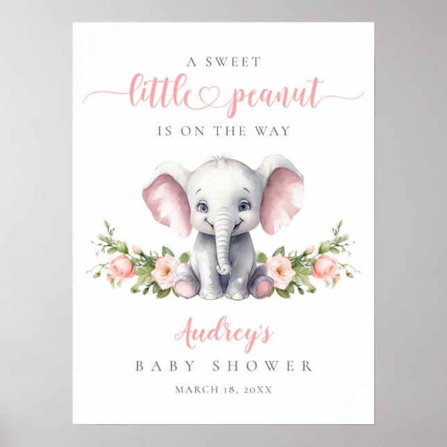 Rosa Blumenlephant Baby Girl Dusche Willkommen Poster (Vorne)