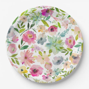 Rosa Blumenliebe Frühlingsregen Hochzeit Baby Pappteller