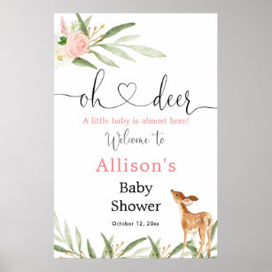 Rosa Blumenmädchen Babydusche Begrüßungszeichen Poster