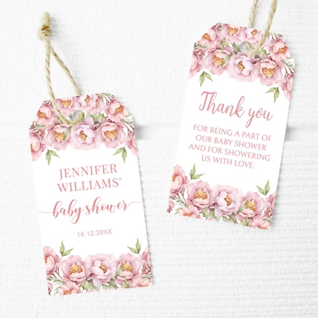 Rosa Blumenmädchen Dusche danke Geschenketiketten Geschenkanhänger (Von Creator hochgeladen)