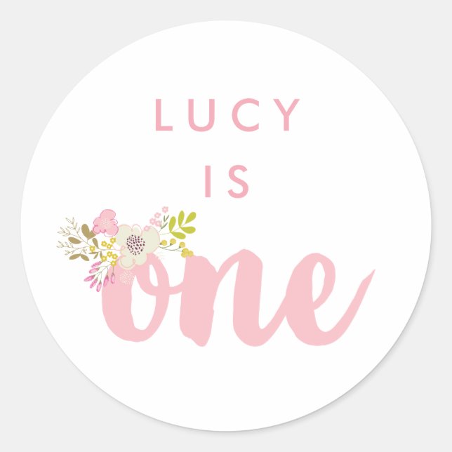 Rosa Blumenmädchen Erstgeburtstag Sticker (Vorderseite)