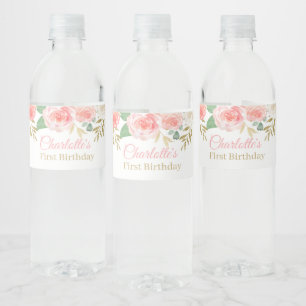 Rosa Blumenmädchen Geburtstag Wasser Flasche Etik